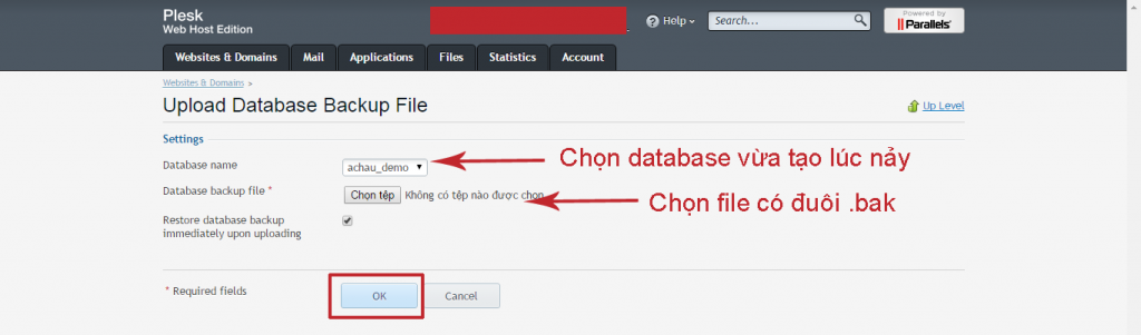 Chọn database và file