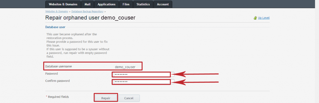 Nhập Password và Confirm password